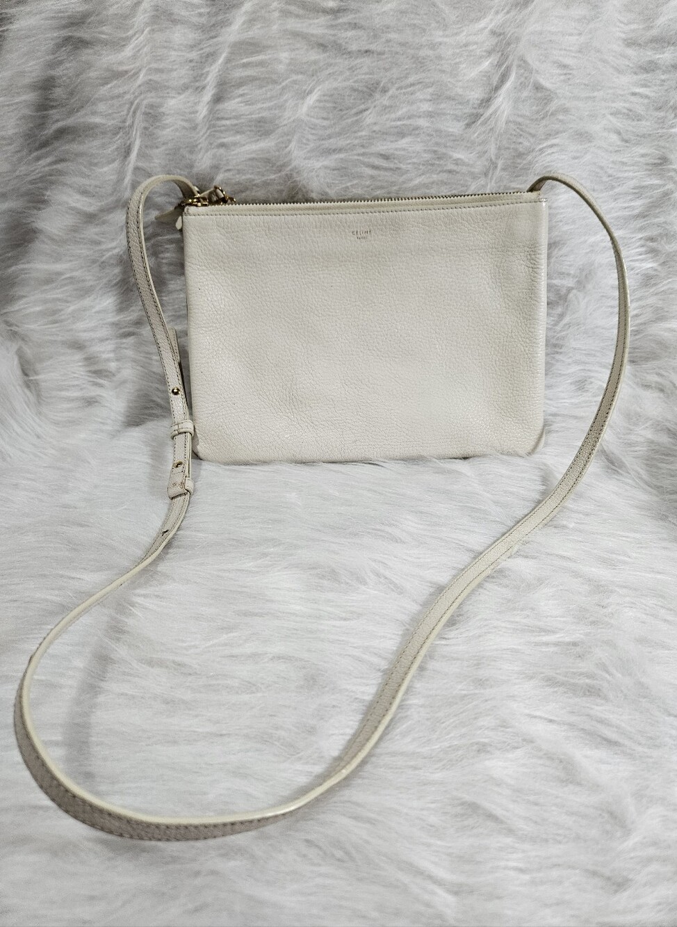 Celine 2015 Trio Phoebe Philo-era Leather Crossbody In CreamWith Dustbag And COA